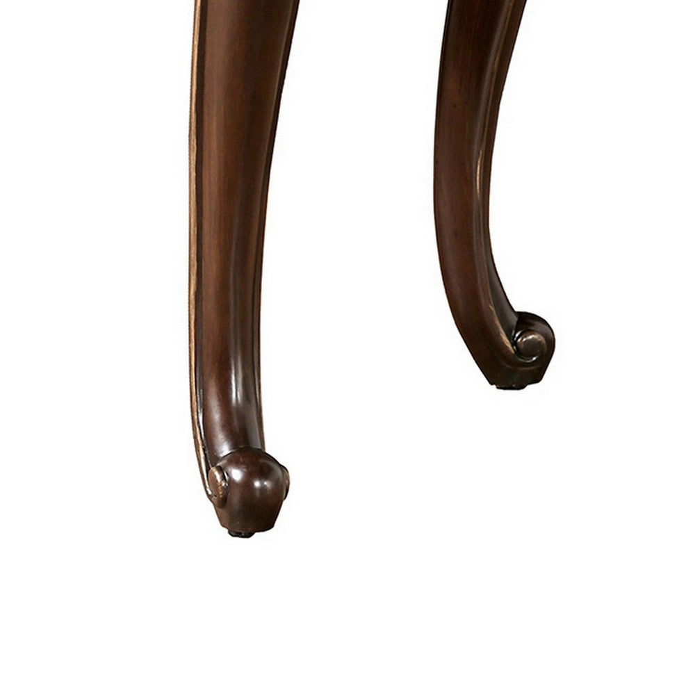 Halie Side End Table, 28 Inch, Classic Cabriole Legs, Dark Brown Solid Wood - BM319804