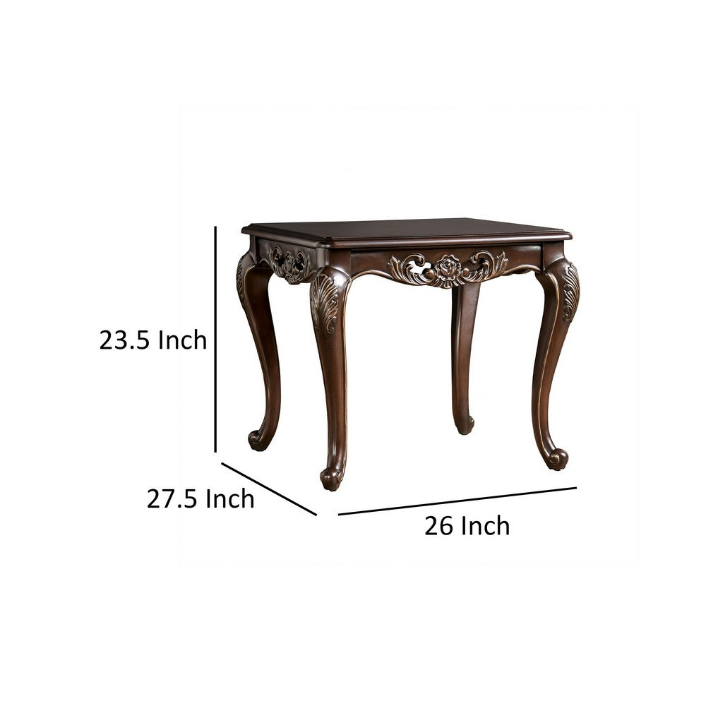 Halie Side End Table, 28 Inch, Classic Cabriole Legs, Dark Brown Solid Wood - BM319804