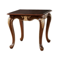 Saili Side End Table, Gold Carvings, 29 Inch, Cabriole, Tobacco Brown Wood - BM319806