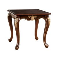 Saili Side End Table, Gold Carvings, 29 Inch, Cabriole, Tobacco Brown Wood - BM319806