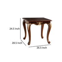 Saili Side End Table, Gold Carvings, 29 Inch, Cabriole, Tobacco Brown Wood - BM319806