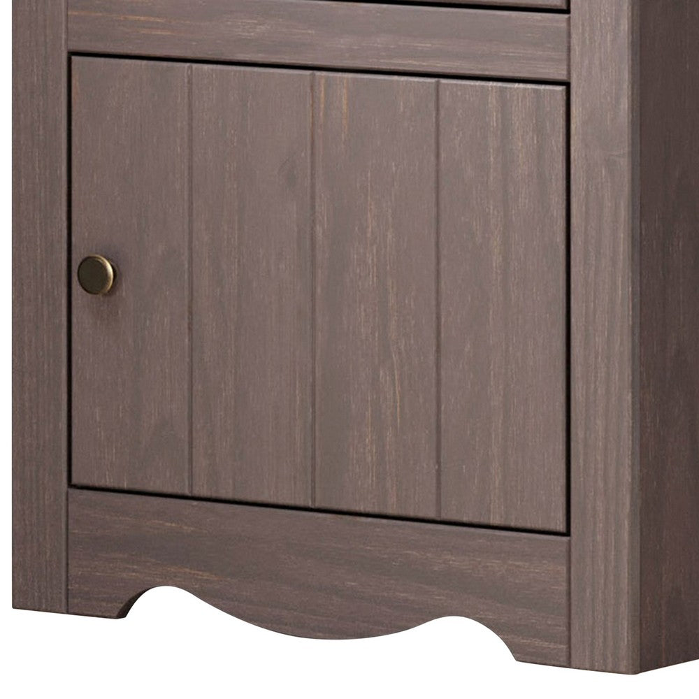 Stav Nightstand, 1 Drawer and Door, 25 Inch, Plank Style, Gray Solid Wood - BM319809