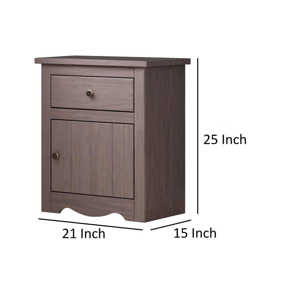 Stav Nightstand, 1 Drawer and Door, 25 Inch, Plank Style, Gray Solid Wood - BM319809