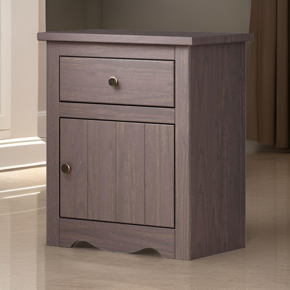 Stav Nightstand, 1 Drawer and Door, 25 Inch, Plank Style, Gray Solid Wood - BM319809