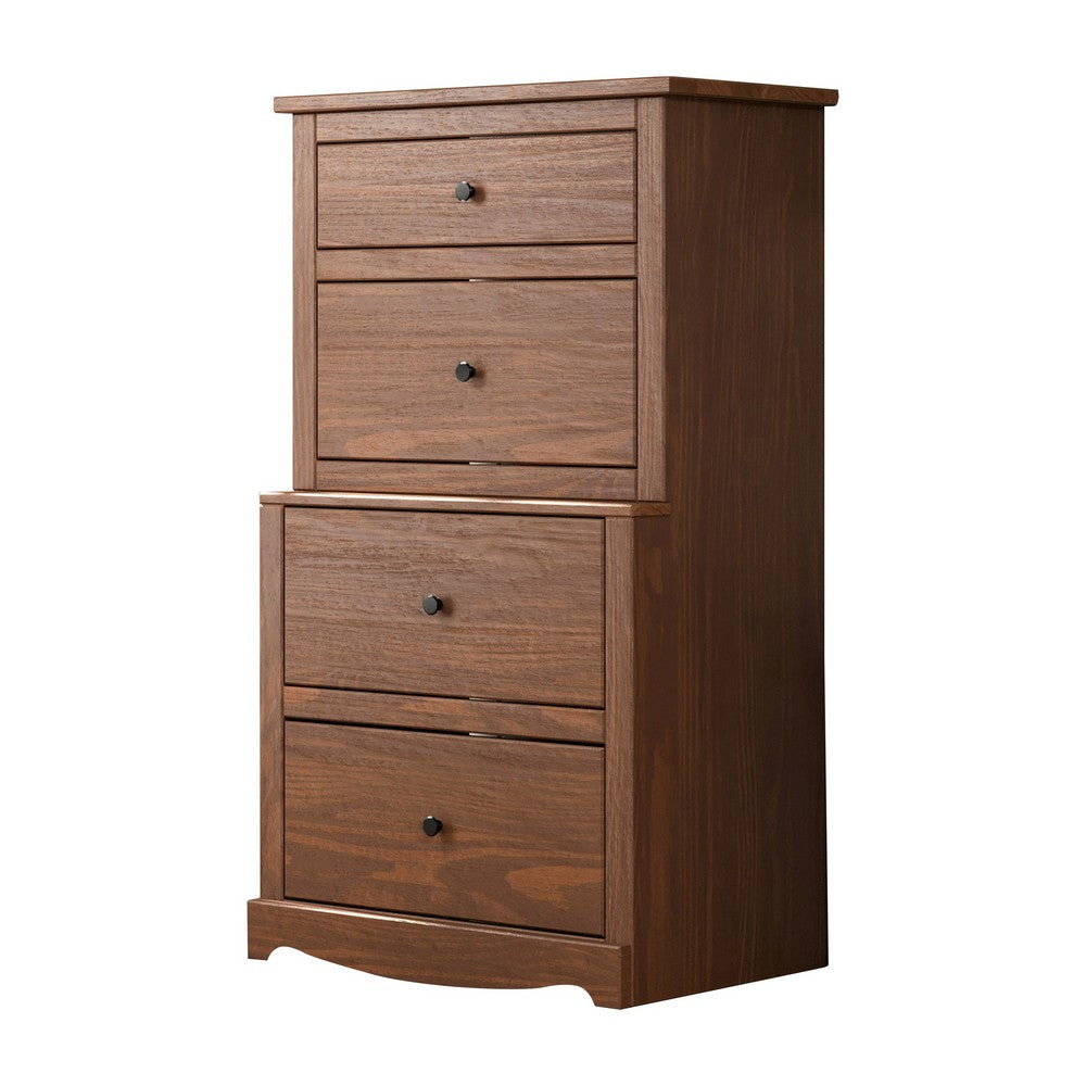 Stav Tall Dresser Chest with 4 Drawers, Plank Style, Brown Solid Wood - BM319810