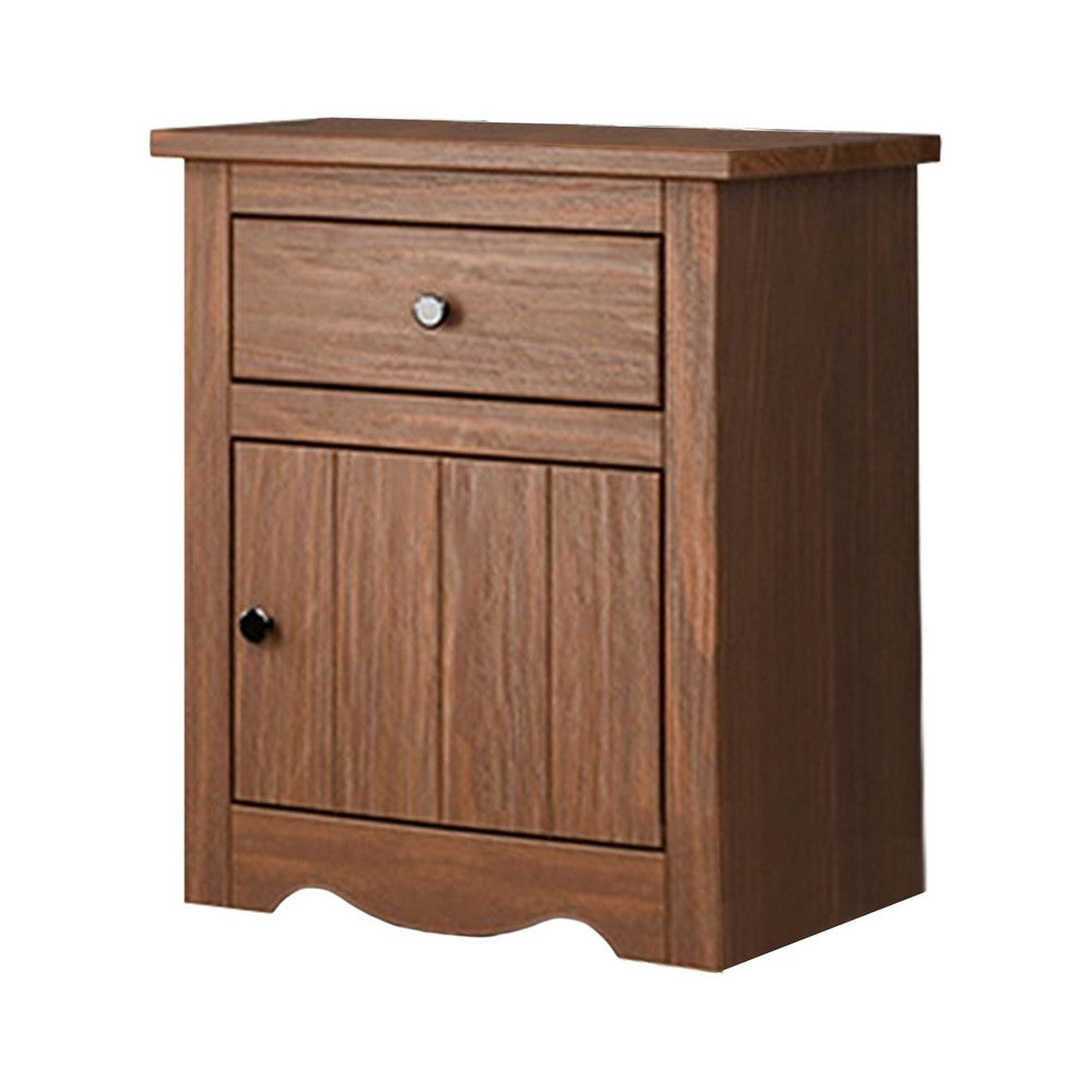 Stav Nightstand, 1 Drawer and Door, 25 Inch, Plank Style, Brown Solid Wood - BM319812