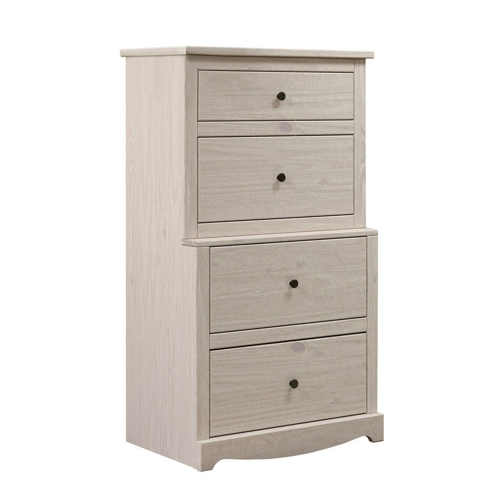 Stav Tall Dresser Chest with 4 Drawers, Plank Style, White Solid Wood - BM319813