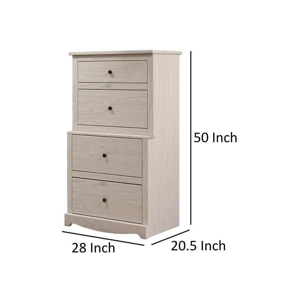 Stav Tall Dresser Chest with 4 Drawers, Plank Style, White Solid Wood - BM319813