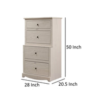 Stav Tall Dresser Chest with 4 Drawers, Plank Style, White Solid Wood - BM319813