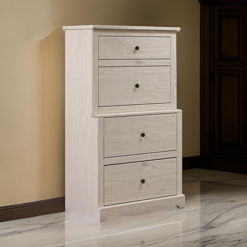 Stav Tall Dresser Chest with 4 Drawers, Plank Style, White Solid Wood - BM319813