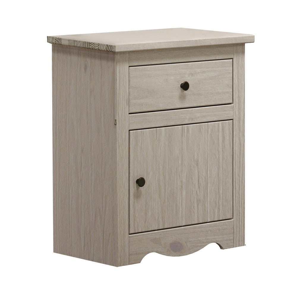 Stav Nightstand, 1 Drawer and Door, 25 Inch, Plank Style, White Solid Wood - BM319815
