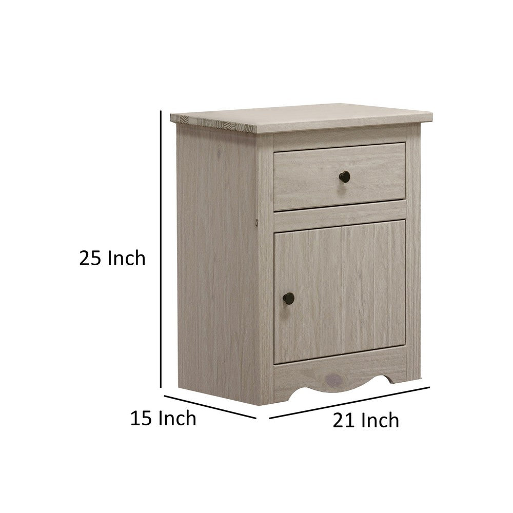 Stav Nightstand, 1 Drawer and Door, 25 Inch, Plank Style, White Solid Wood - BM319815