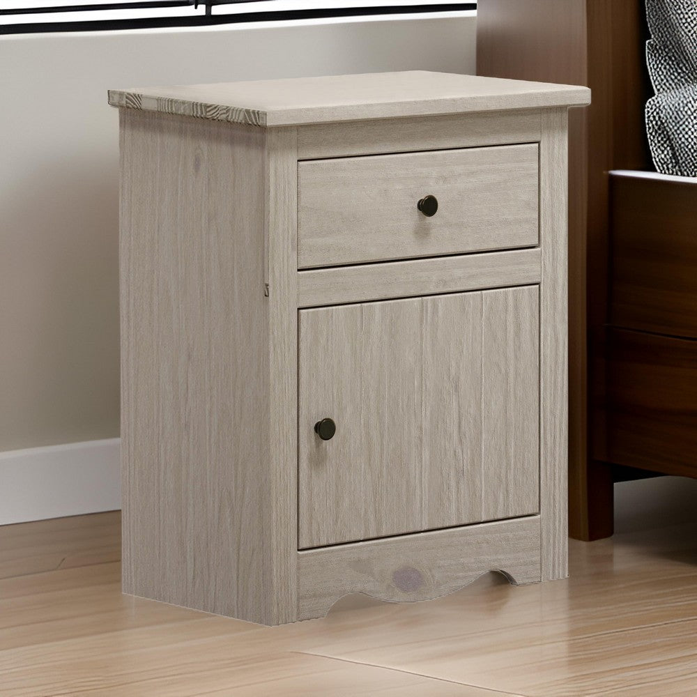 Stav Nightstand, 1 Drawer and Door, 25 Inch, Plank Style, White Solid Wood - BM319815