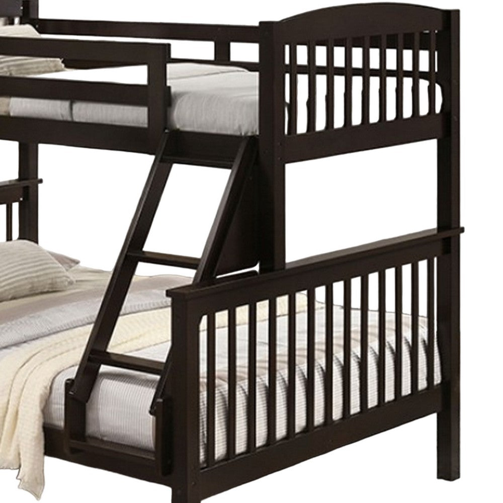 Bruke Twin/Full Size Bunk Bed with Ladder, Slatted Brown Solid Hardwood - BM319820