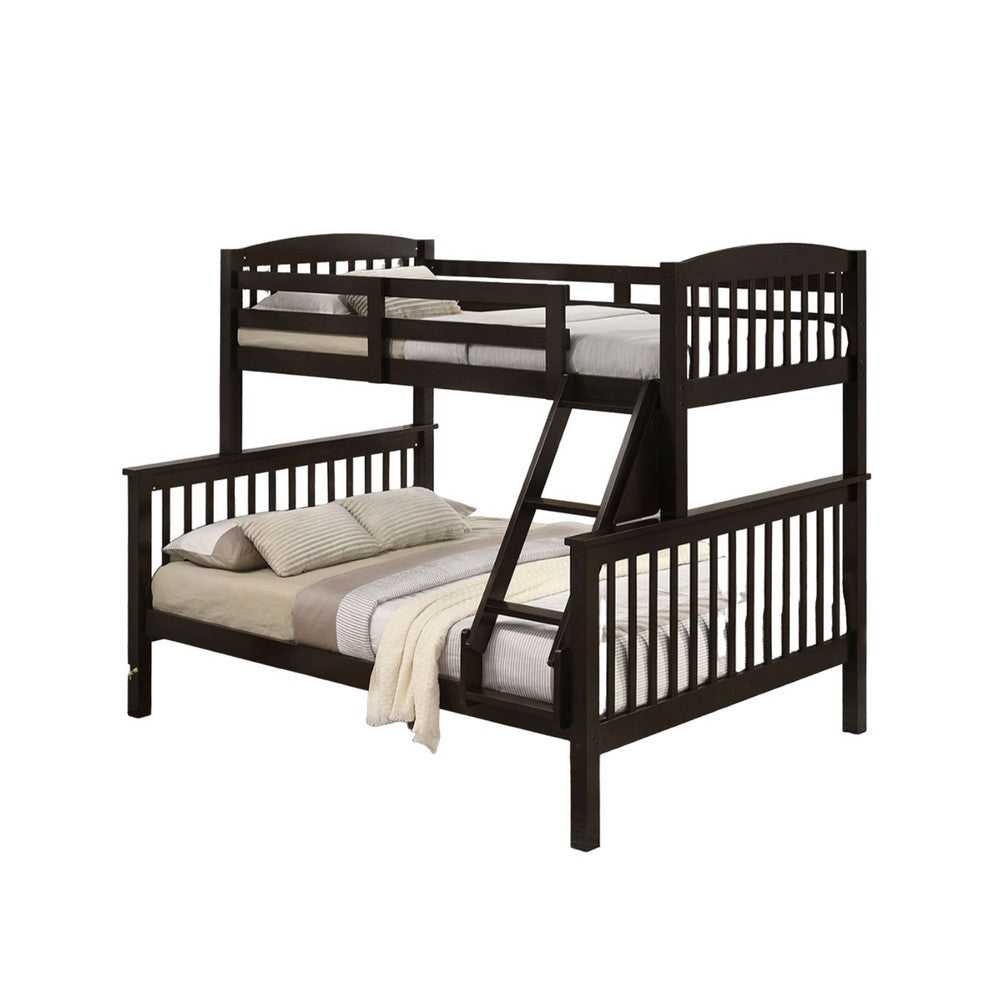 Bruke Twin/Full Bunk Bed with Ladder, Slatted Cherry Brown Solid Hardwood - BM319822