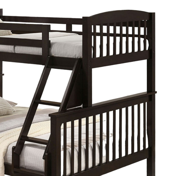 Bruke Twin/Full Bunk Bed with Ladder, Slatted Cherry Brown Solid Hardwood - BM319822