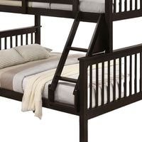 Bruke Twin/Full Bunk Bed with Ladder, Slatted Cherry Brown Solid Hardwood - BM319822