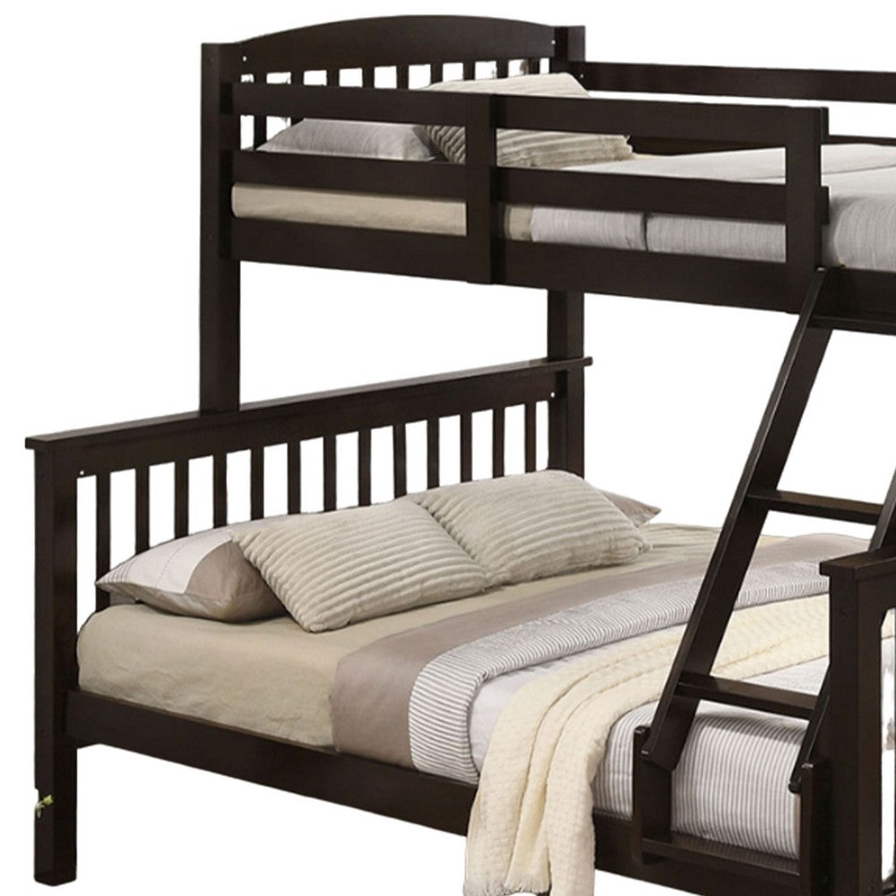 Bruke Twin/Full Bunk Bed with Ladder, Slatted Cherry Brown Solid Hardwood - BM319822