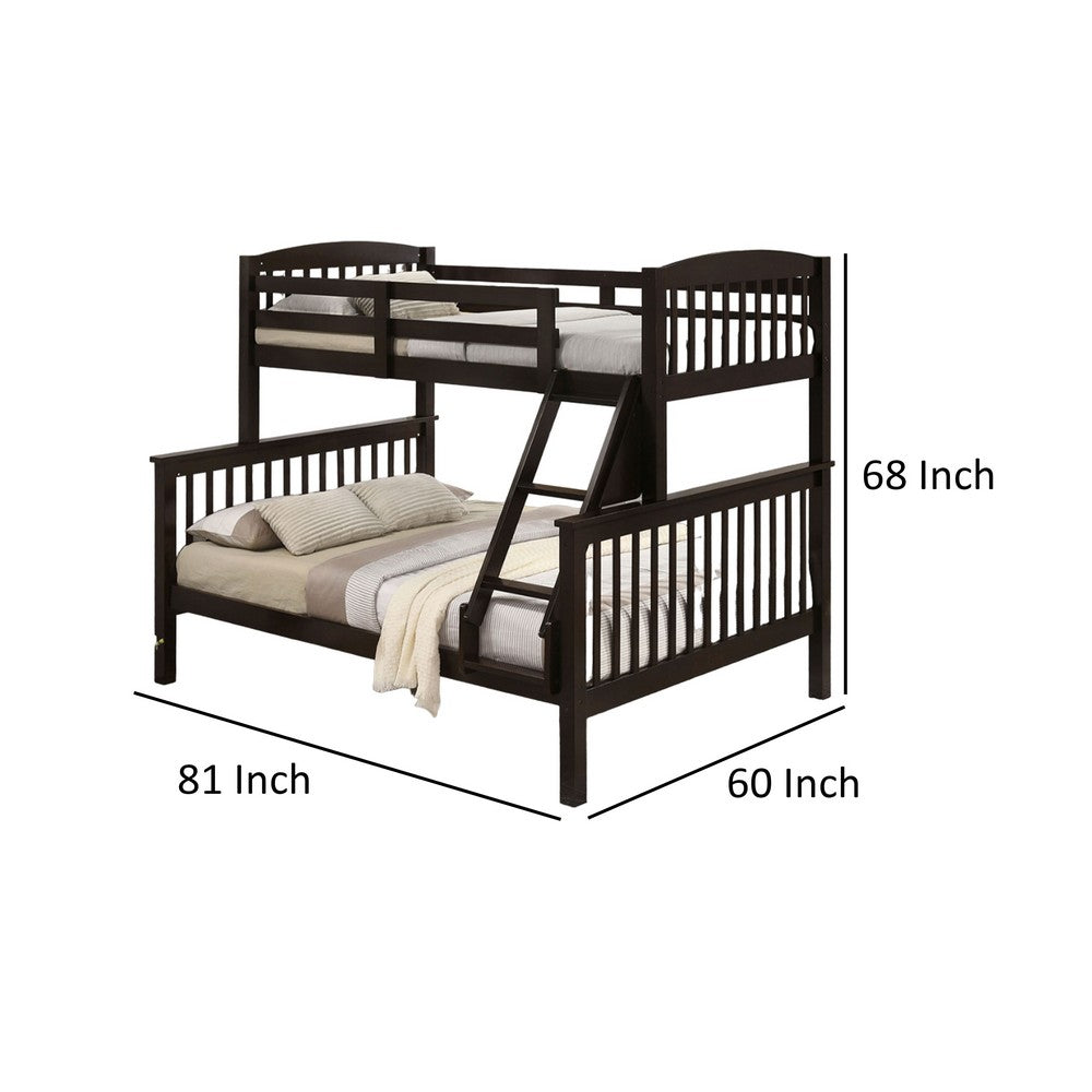 Bruke Twin/Full Bunk Bed with Ladder, Slatted Cherry Brown Solid Hardwood - BM319822