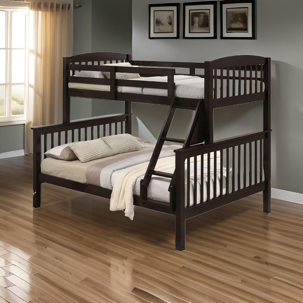 Bruke Twin/Full Bunk Bed with Ladder, Slatted Cherry Brown Solid Hardwood - BM319822