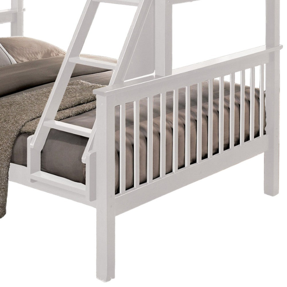 Bruke Twin/Full Size Bunk Bed with Ladder, Slatted White Solid Hardwood - BM319823