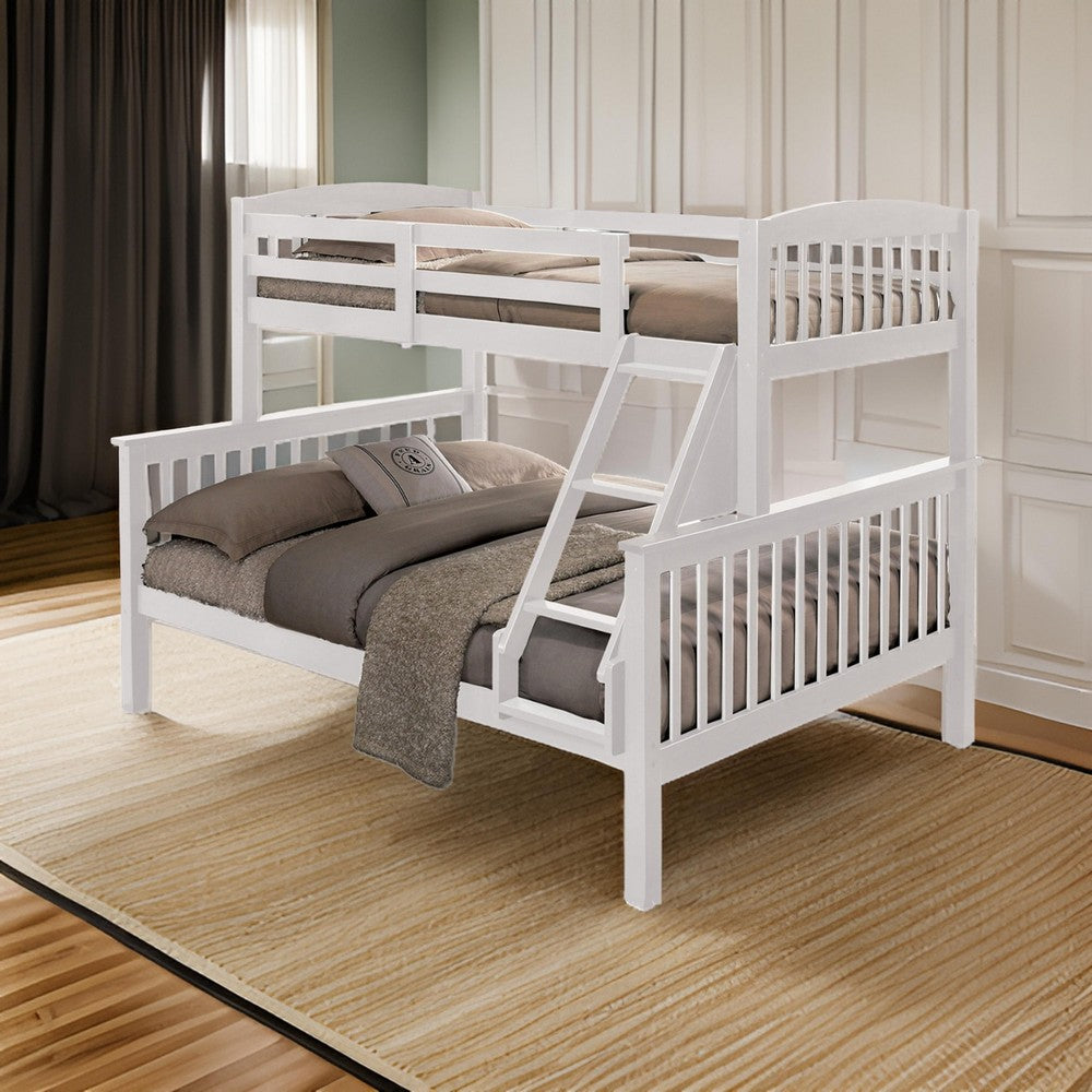 Bruke Twin/Full Size Bunk Bed with Ladder, Slatted White Solid Hardwood - BM319823