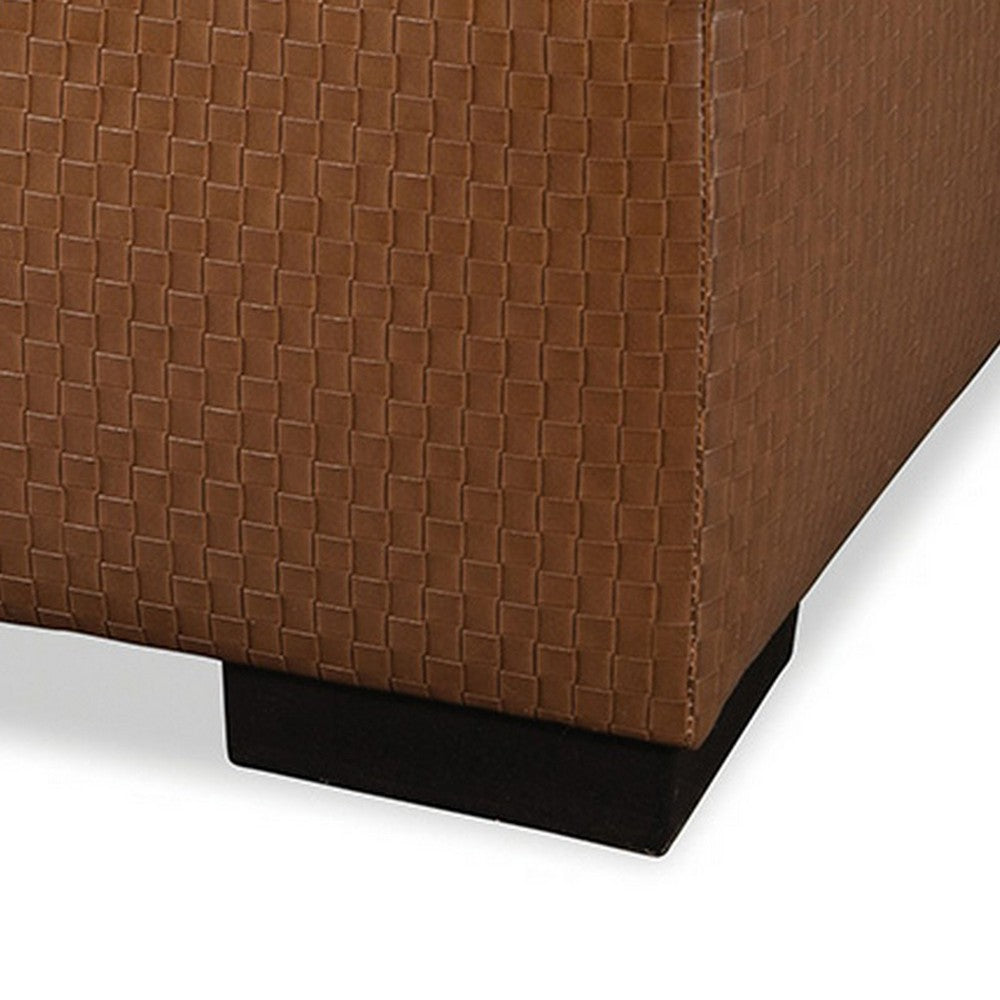 Elize Ottoman, Basketweave Design, 41 Inch, Black Wood, Brown Faux Leather - BM319831