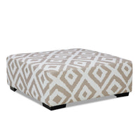 Laila Ottoman, Geometric Design, 41 Inch Light Brown and Ivory Chenille - BM319838