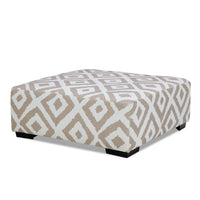 Laila Ottoman, Geometric Design, 41 Inch Light Brown and Ivory Chenille - BM319838