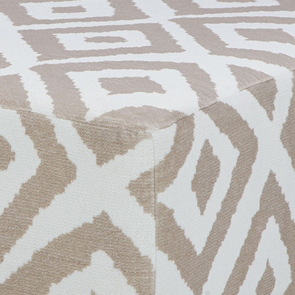 Laila Ottoman, Geometric Design, 41 Inch Light Brown and Ivory Chenille - BM319838