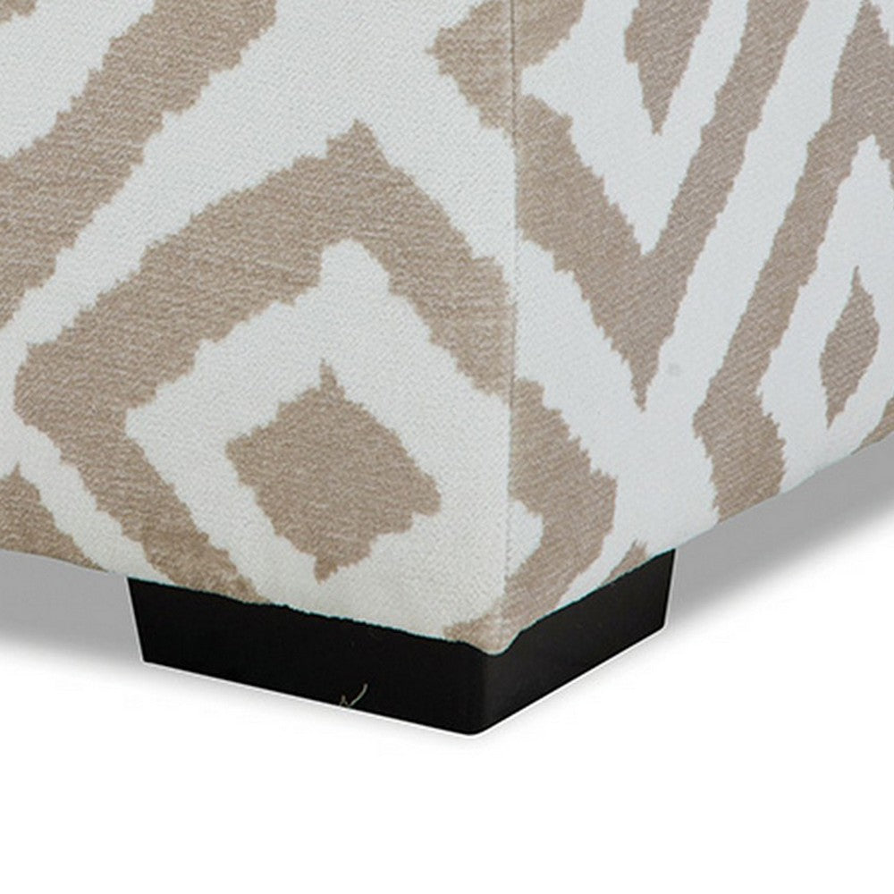 Laila Ottoman, Geometric Design, 41 Inch Light Brown and Ivory Chenille - BM319838