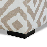 Laila Ottoman, Geometric Design, 41 Inch Light Brown and Ivory Chenille - BM319838