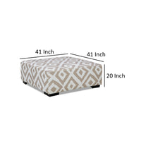 Laila Ottoman, Geometric Design, 41 Inch Light Brown and Ivory Chenille - BM319838