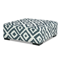 Laila Ottoman, Geometric Design, 41 Inch Dark Gray and Ivory Chenille - BM319839