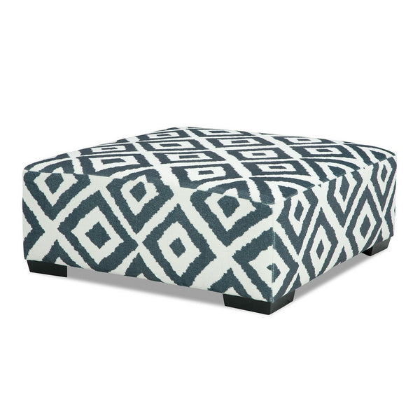 Laila Ottoman, Geometric Design, 41 Inch Dark Gray and Ivory Chenille - BM319839