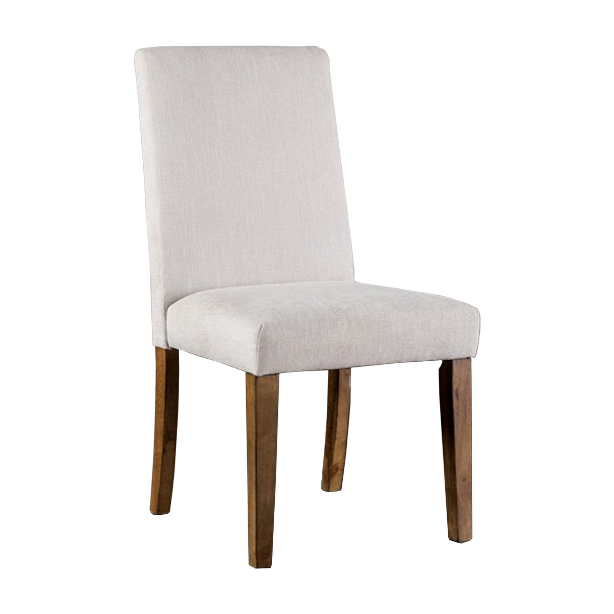 Jule Side Chairs Set of 2, Brown Solid Wood, Soft White Fabric Upholstery  - BM319842