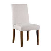 Jule Side Chairs Set of 2, Brown Solid Wood, Soft White Fabric Upholstery  - BM319842