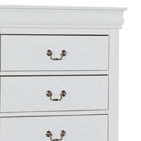 Ryla Tall Dresser Chest, 5 Drawers, Nickel Metal Handles, White Solid Wood  - BM319849