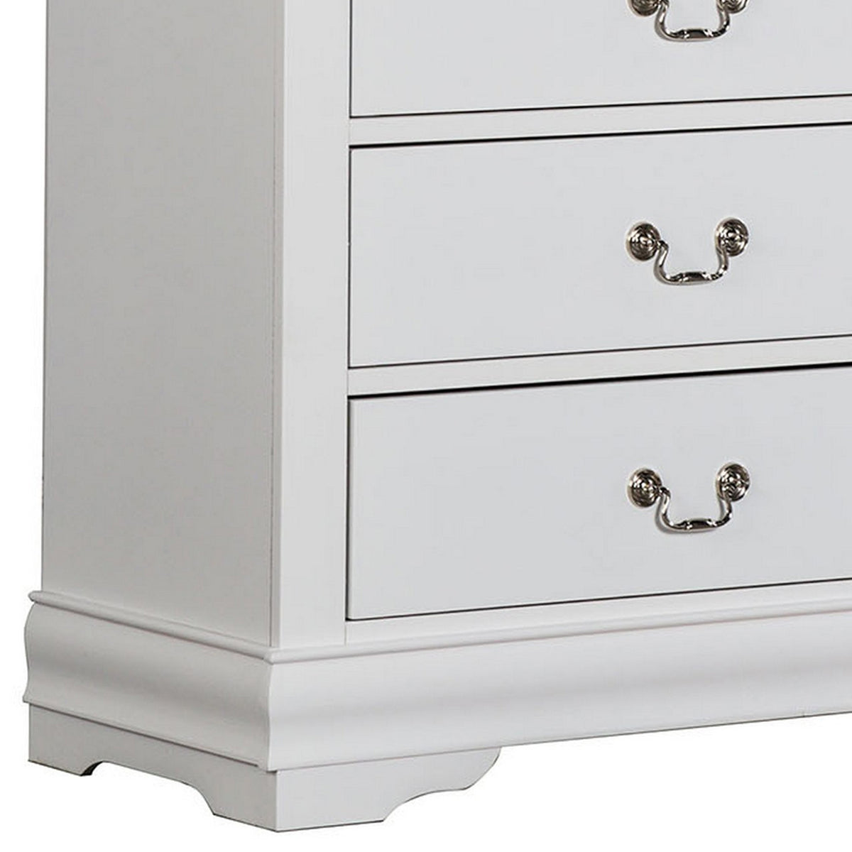 Ryla Tall Dresser Chest, 5 Drawers, Nickel Metal Handles, White Solid Wood  - BM319849