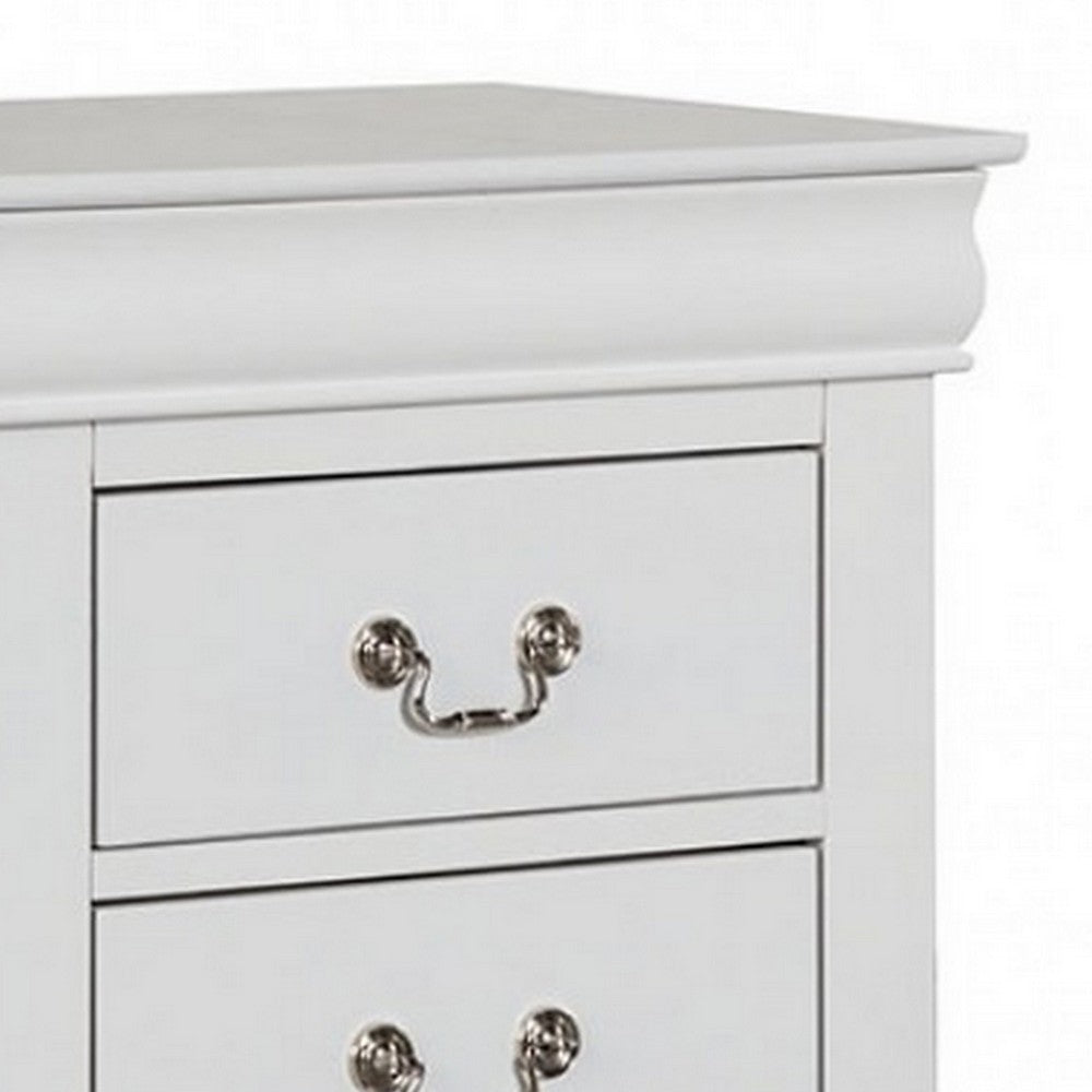 Ryla Nightstand, 2 Drawers, Classic White Solid Wood, Nickel Metal Handles - BM319851