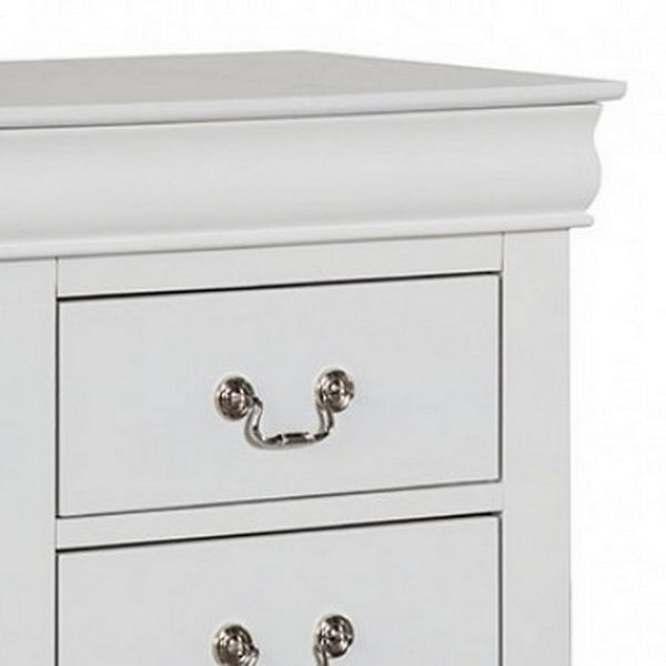 Ryla Nightstand, 2 Drawers, Classic White Solid Wood, Nickel Metal Handles - BM319851