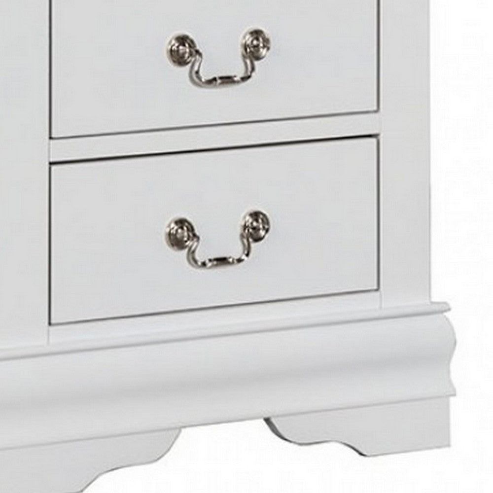 Ryla Nightstand, 2 Drawers, Classic White Solid Wood, Nickel Metal Handles - BM319851