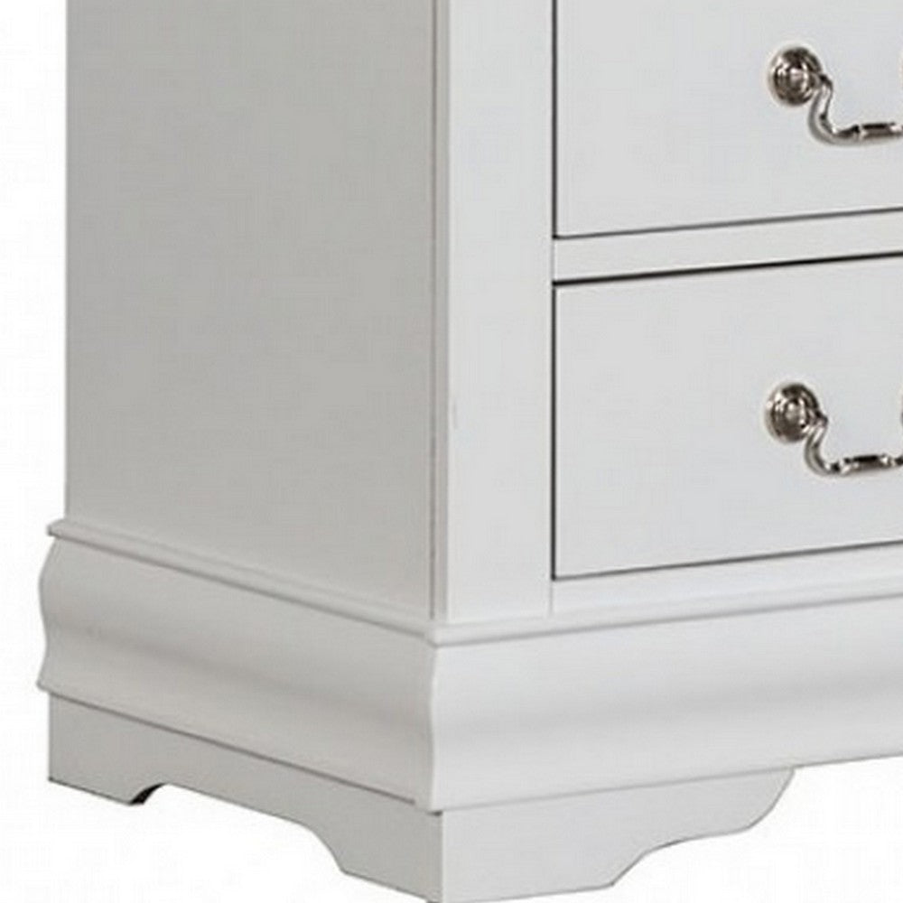 Ryla Nightstand, 2 Drawers, Classic White Solid Wood, Nickel Metal Handles - BM319851