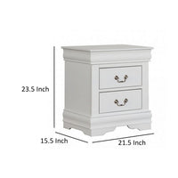 Ryla Nightstand, 2 Drawers, Classic White Solid Wood, Nickel Metal Handles - BM319851