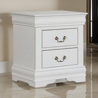 Ryla Nightstand, 2 Drawers, Classic White Solid Wood, Nickel Metal Handles - BM319851