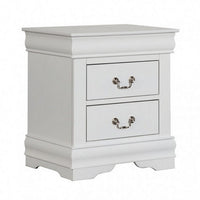 Ryla Nightstand, 2 Drawers, Classic White Solid Wood, Nickel Metal Handles - BM319851