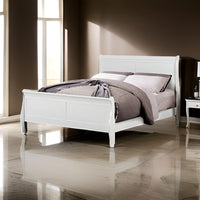Ryla Queen Size Bed, Sleek Modern Panel Headboard Design, White Solid Wood