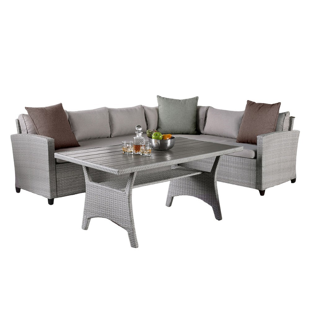 Maria 3 Piece Outdoor Patio Dining Set, L Sectional Sofa with Table, Black  - BM319855