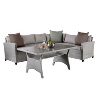 Maria 3 Piece Outdoor Patio Dining Set, L Sectional Sofa with Table, Black  - BM319855