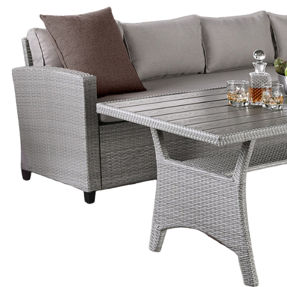 Maria 3 Piece Outdoor Patio Dining Set, L Sectional Sofa with Table, Black  - BM319855